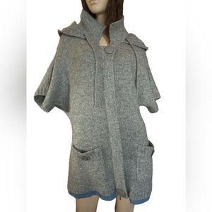 Adam Jacobs Grey Mohair Blend Hooded Cape Sweater Coat XS